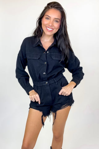 Bring It Back Long Sleeve Denim Romper