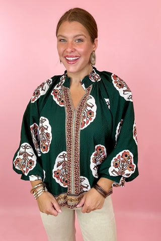 Garden Of Dreams Floral Top - Hunter Green