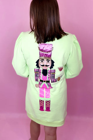 Queen Of Sparkles: Nutcracker Serving Cocktails Sweatshirt Dress - Bright Green & Pink