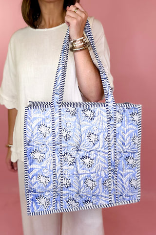 Large Quilted Tote - Blue English Gardens