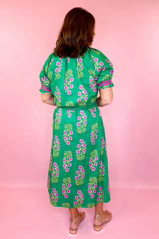 Free To Fly Floral Midi Dress - Green