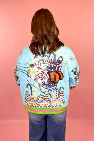 Queen Of Sparkles: Aqua Vintage Santa Gingerbread House Sweatshirt