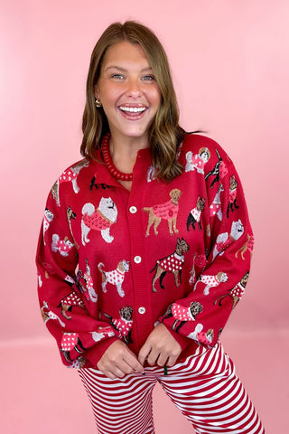 Queen Of Sparkles: Red Dogs In Polka Dot Sweaters Button Up Cardigan