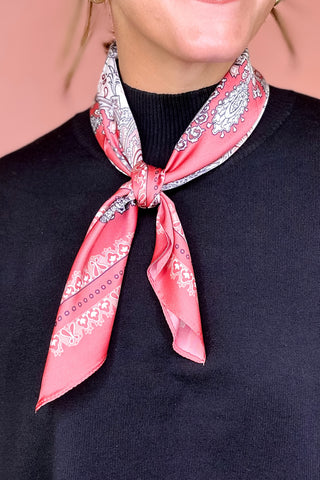 Red Paisley Print Bandana Silky Scarf