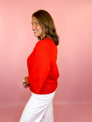 Keeping Cozy Drop Shoulder Sweater - Tomato Red