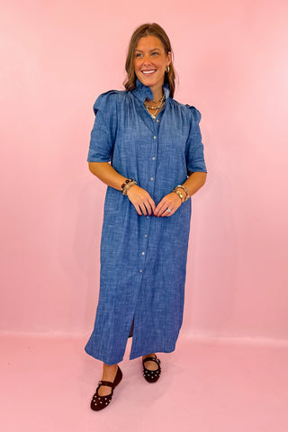 Adrienne: Nina Denim Midi Dress - Indigo