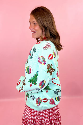 Queen Of Sparkles: Mint Multi Christmas Icons Sweatshirt