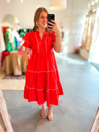 Hold My Hand Midi Dress - Red