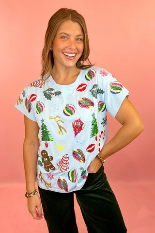 Queen Of Sparkles: Blue Christmas Icons Tee