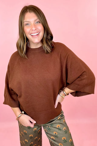 Keeping Cozy Drop Shoulder Sweater - Brown