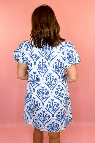 Oceans Away Abstract Mini Dress - Blue