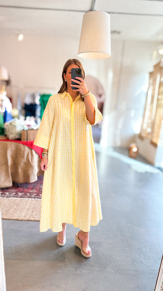 yellow gingham midi dress Zola Gingham Short Sleeve Midi Dress Yellow