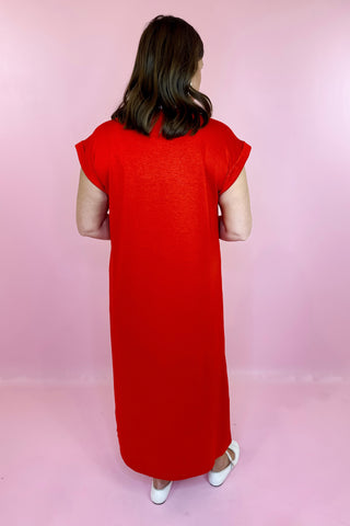 Calling For You Scuba Midi Dress - Tomato Red