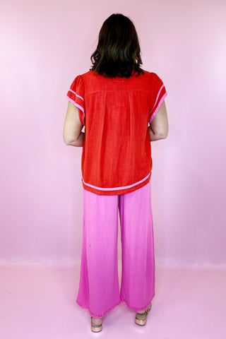 Chill Day Linen Wide Leg Pant - Peony Pink