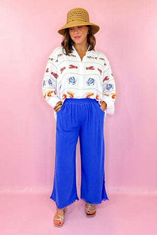 Queen Of Sparkles: Striped Seafood Gauze Button Up Top
