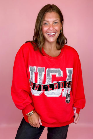 Queen Of Sparkles: Licensed UGA Rhinestone Metallic Banner Sweatshirt