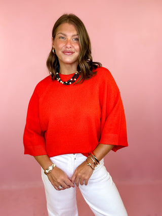 Keeping Cozy Drop Shoulder Sweater - Tomato Red