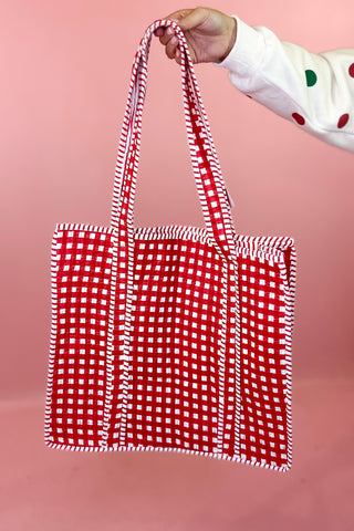 Red Gingham Quilted Tote