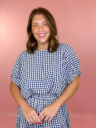 Dockside Plans Gingham Bubble Top - Navy