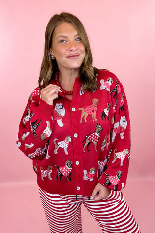 Queen Of Sparkles: Red Dogs In Polka Dot Sweaters Button Up Cardigan