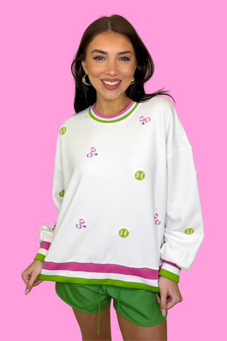 Queen Of Sparkles: Beaded scattered Tennis Sweatshirt