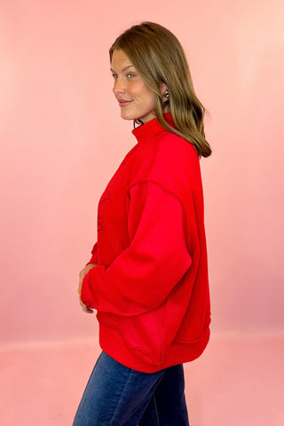 GA Outline Mock Neck Sweatshirt - Red
