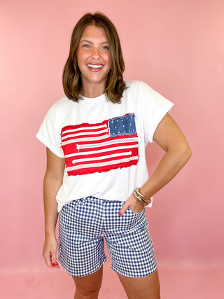 Sophie Gingham Mom Shorts - Washed Navy