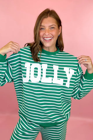 "Jolly" Cloud Knit Striped Sweater - Green/White