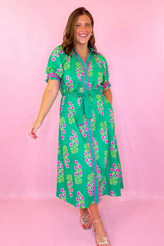 Free To Fly Floral Midi Dress - Green