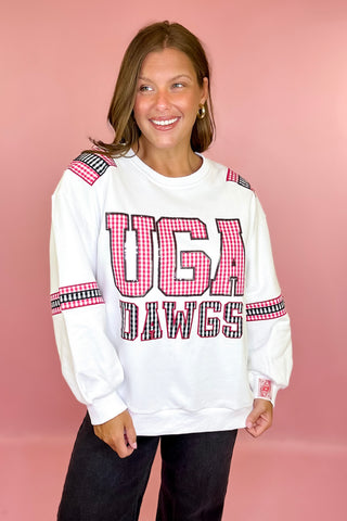 Queen Of Sparkles: Licensed UGA Gingham Words Jersey Sweatshirt