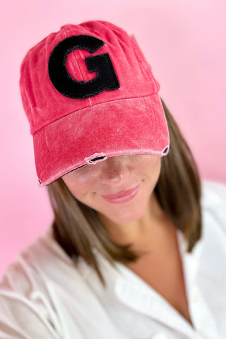 "G" Distressed Baseball Cap - Red