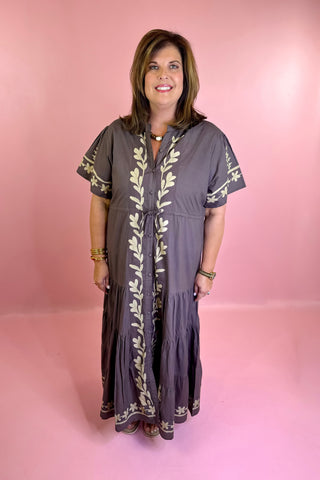 Victoria Dunn Hurley Midi Dress- Sandstone