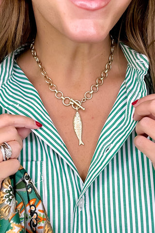 Textured Fish Necklace - Vintage Gold