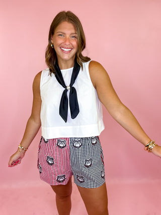 Queen Of Sparkles: Licensed UGA Colorblock Gingham Mascot Cotton Shorts