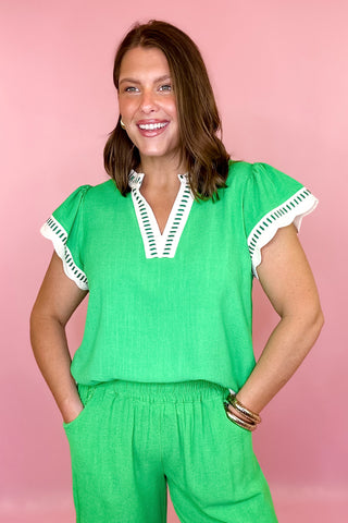 One To Remember Linen Top - Island Green