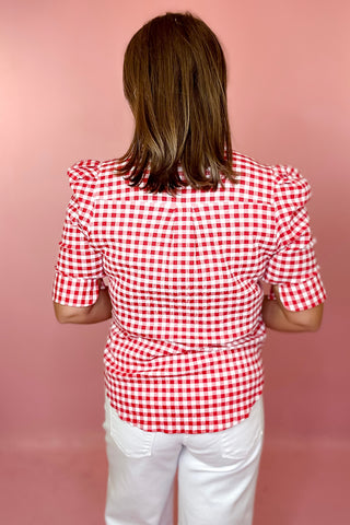 Adrienne: Jodie Gingham Ruffle Top - Red