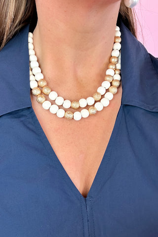 Double Strand Beaded Choker Necklace- Ivory