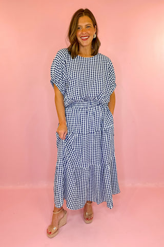 Dockside Plans Gingham Bubble Top - Navy