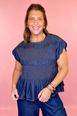 Darling Energy Smocked Chambray Top - Indigo