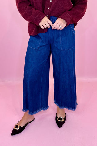Frayed Hem Pull On Pant - Denim