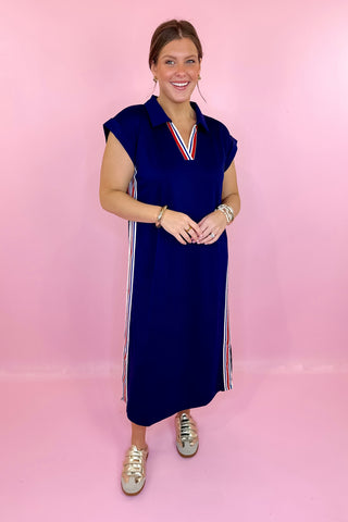 Take A Walk Scuba Midi Dress - Navy