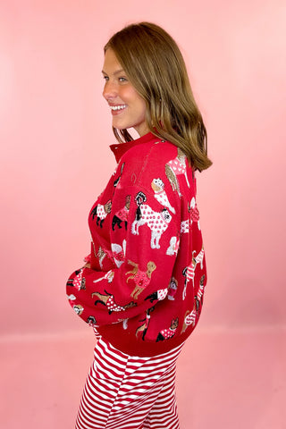 Queen Of Sparkles: Red Dogs In Polka Dot Sweaters Button Up Cardigan