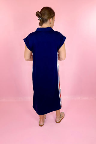 Take A Walk Scuba Midi Dress - Navy