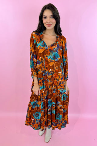 fall floral midi dress