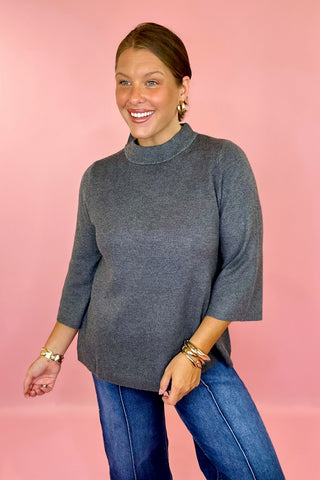 A Better Day Mock Neck Sweater Charcoal