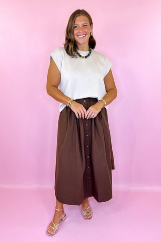 A Better Plan Midi Skirt Brown