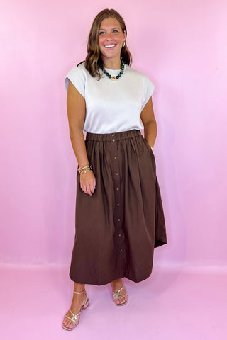 A Better Plan Midi Skirt Brown