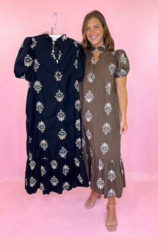 A Bright Outlook Floral Midi Dress Brown