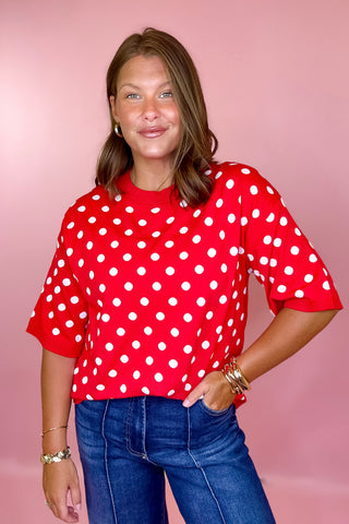 Oversized Polka Dot Sweater Top Red