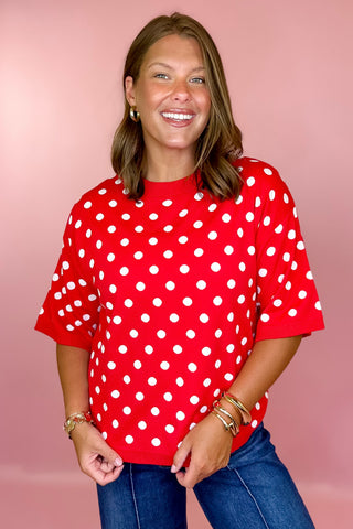 A Spot Of Style Oversized Polka Dot Sweater Top Red